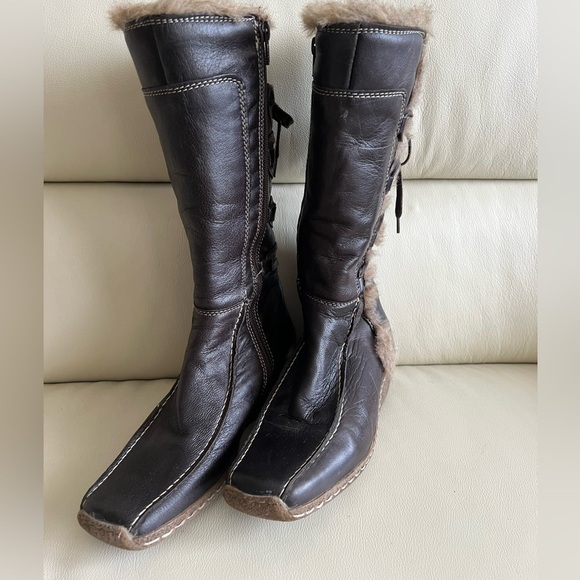 Artica Brown Leather Wedhe Heel Boots Size 37 - Picture 2 of 10